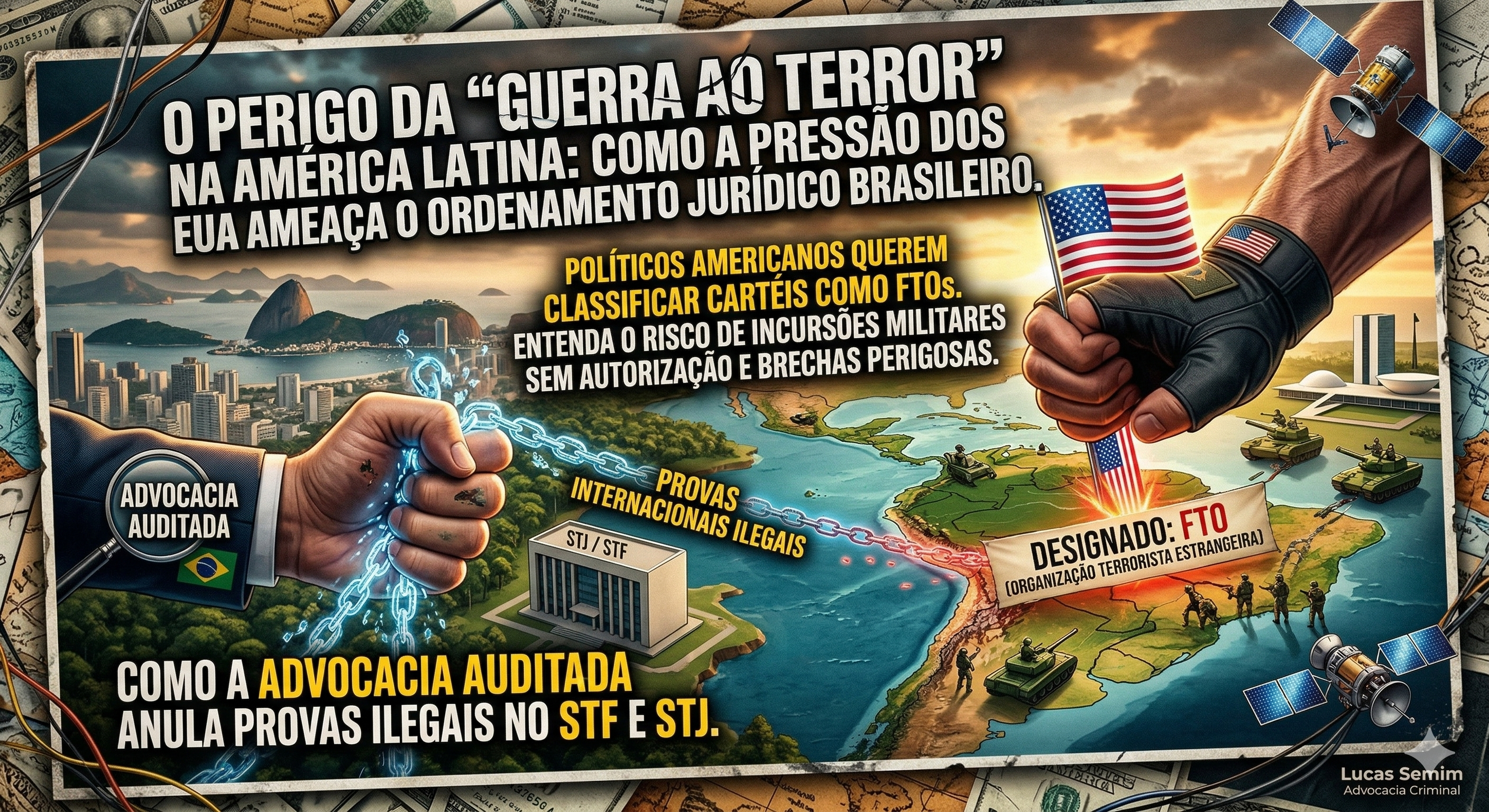 Bandeira EUA e Brasil Justiça